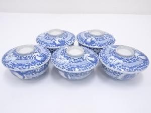 明治期　伊万里焼　染付蒸茶碗5客